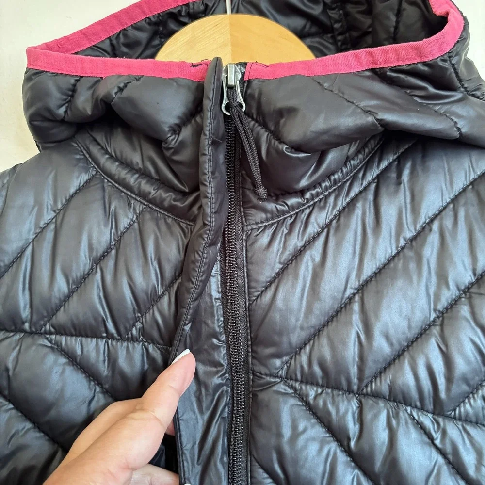 Columbia Girls Quilted Puffer Jacket L 14/16 Black Pink Hooded Lightweight
